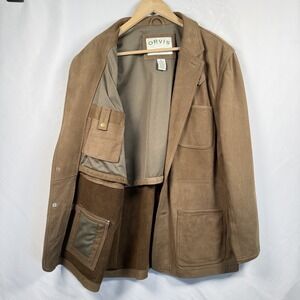 Orvis Leather Blazer Jacket 42 Brown Nubuck Field Sport Coat Safari Outdoors